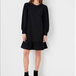 New! Ann Taylor black sweatshirt dress with puff long sleeve, size small petite